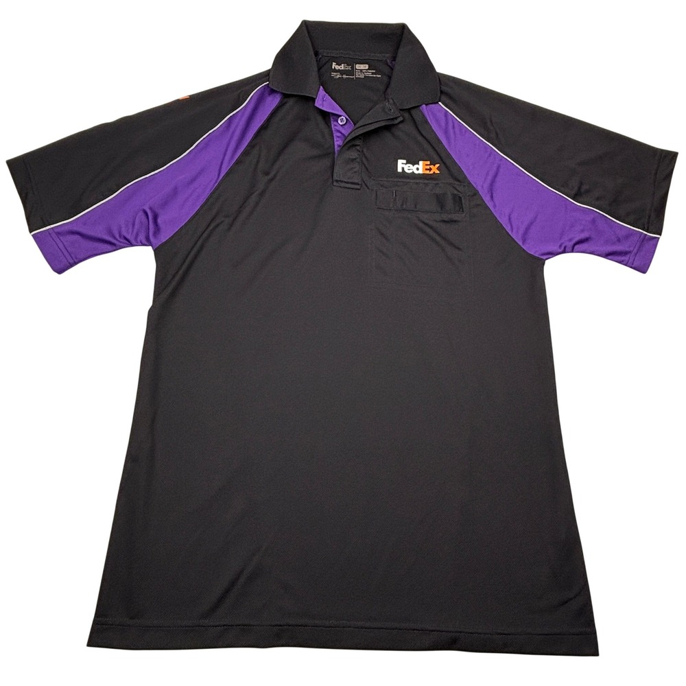 FedEx Employee Uniform Performance Polo Shirt Pocket Black Purple Mens Medium